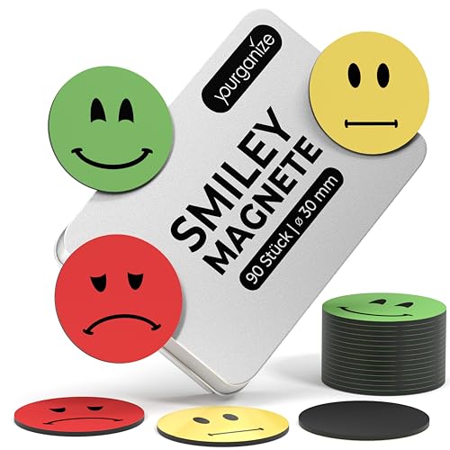 YOURGANIZE® 90 Smileys Magnets, Diameter 30 mm, Ideal as a Reward System for Children, Teacher Accessories, Feedback Tool, Magnet Smileys in Traffic Light Colours YOURGANIZE® 90 Smileys Magnets, Diameter 30 mm, Ideal as a Reward System for Children, Teacher Accessories, Feedback Tool, Magnet Smileys in Traffic Light Colours