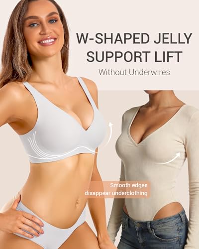 Image of Gailife Deep V Jelly Bras for Women No Underwire Wireless Seamless Push Up Bra Comfort Support Plunge Bralette Full Coverage