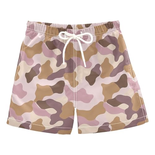 JUNZAN Camouflage Boys Swim Trunks Toddler Swimming Trunks for Boy Beach Swim Shorts Coffee Brown