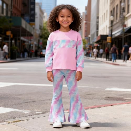 Image of OLMRJKD Girls 2 Piece Outfits Long Sleeve Letter Printed Sweatshirt & Flared Pants Fall Clothing Set Size 7-14 Years