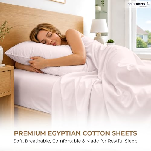 Image of SGI bedding 100% Egyptian Cotton Sheets King Size - 600 Thread Count Sheets Set, Soft, Cooling, 15 inch Deep Pocket, Luxury Hotel Bedding, Breathable, Durable - Blush
