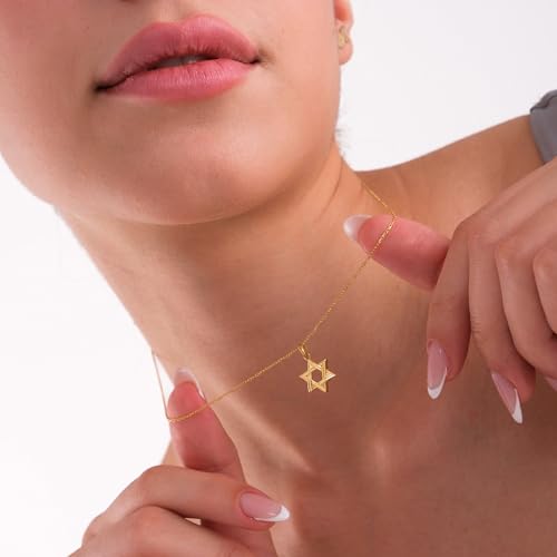 MIONZA 14K Solid Gold or Gold Plated Magen David Necklace,Jewish Star of David Pendant, Elegant Hebrew Jewelry Gift for Bat Mitzvah or Her3