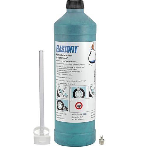 ELASTOFIT Professionell Reifendichtmittel 1000 ml Flasche Ventilausdreher Handschuhe