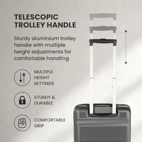 Image of SWISS MILITARY Pascal Hard 55cm Lightweight PC Small Cabin Travel Luggage Trolley Bag, Anti-Theft Zippers & 3-Dial Lock, 360 Wheels, Wet Pocket & Aluminium Trolley Handle Suitcase Capacity 51L-Grey