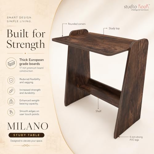 Image of Studio Kook Milano Study Table, Engineered Wood, Modern Computer Desk with Storage Shelf, 80cm Height x 75cm Width, Engineered Wood, Matte Finish (Junglewood) DIY (DO IT Yourself) Assembly