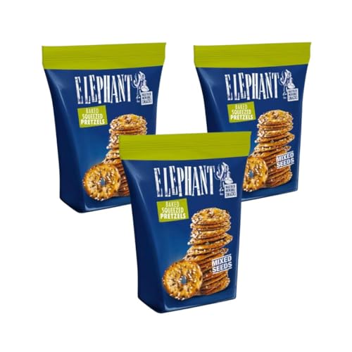 Elephant Baked Squeezed Pretzels Juego de 3 – Granos mixtos, Classic & Spicy Crunch 3 x 80 g by Needforsweet