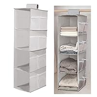 Wanfoou 4-Tier Hanging Shelf Wardrobe Organizer, Minimalist Oxford Fabric & PP Plastic, 4 Compartments, 12 Mesh Side Pockets, Easy to Install, Foldable, Unisex, Bathroom, Bedroom