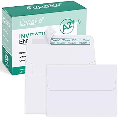 Eupako A2 White Paper Envelopes 100 Pack 4.375x5.75" Invitation Envelopes Self Seal for RSVP, Wedding, Thank you Notes, Greeting Cards, Photos, Announcements Cover