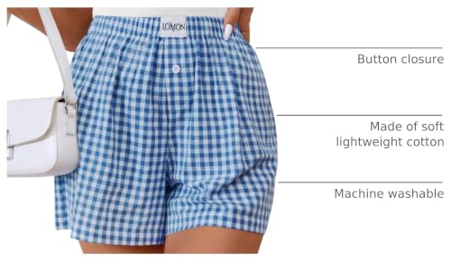 Image of LOMON Womens Boxer Shorts Casual Summer 2026 Pajama Lounge Sleep Pj Gingham Plaid Shorts Y2K Beach Bottoms