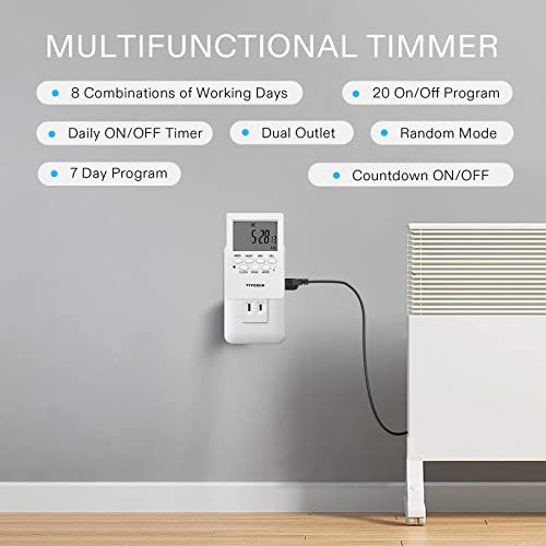 VIVOSUN Digital Timer Outlet 7 Day Programmable Digital Outlet Timer with 2 Independent Outlets 3 Prong, 20 on/Off Programs Groups, Countdown Setting, Indoor for Light Lamp, Fan(1Pack) - Image 3