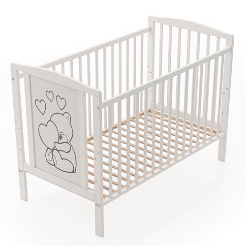 Bello24 - Cuna Timmi – Ecológica y de Madera Maciza, Altura Regulable en 3 Alturas, 60 x 120 cm, Color Blanco