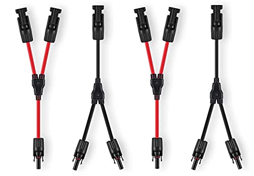 TRANGO 4er Pack ST-0126*2 je 2x Rot & Schwarz 4mm² Solarmodul Y-Verteiler Solarkabel, Solarpanel Verbindungskabel für Parallel-Photovoltaik-Anschluss, Y-Solarstecker inkl. MC4 Stecker, Nennstrom: 30A
