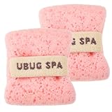 UBUG 石鹸入りボディスポンジ 2個入り100%天然スポンジ 泡立ち超良い 抗菌加工 角質除去 ソープポケット付き 吊り下げ式収納 繰り返し使用可能 男女兼用 お風呂用/旅行用/体洗い用 (ピンク)
