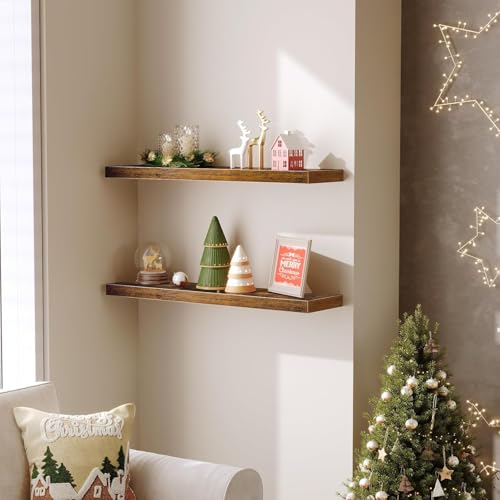 Image of Floating Shelves for Wall, Bathroom Shelves Wall Mounted for Kitchen, Bedroom, Bathroom Storage Over Toilet, Hanging Book Shelf for Wall Home Decor Living Room (Brown)