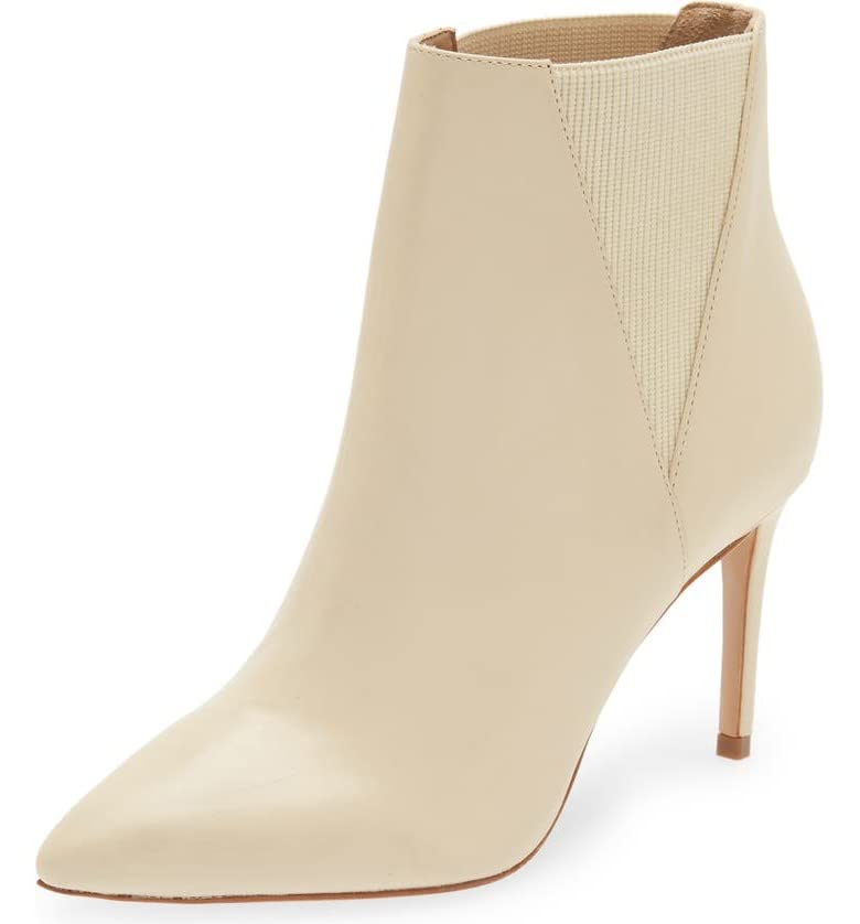 SCHUTZ Sanara Egg Shell Pointed Toe Willowy Stiletto Dress Ankle Boots, Eggshell, 11