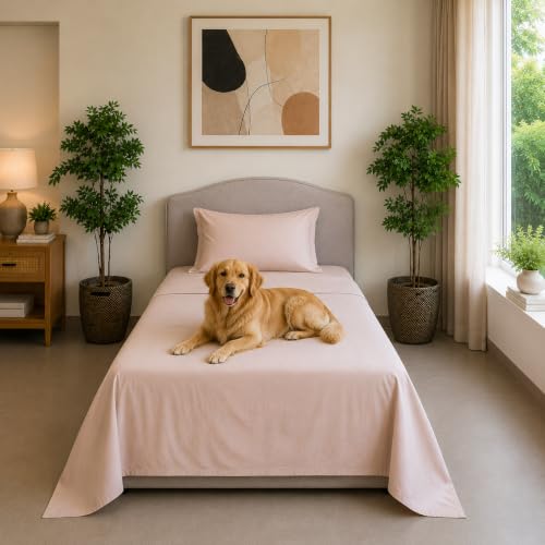 Image of Linen Home Cotton Percale Flat Bedsheet Set Single Size Light Taupe