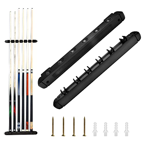 WENRERO 2 Pièces Support de Queue de Billard Mural Porte Queue Billard Mural Bois Support Queue de Billard Noir 6 Places Support Billard Support de Bâton de Piscine Mural avec Vis pour Club, Bar