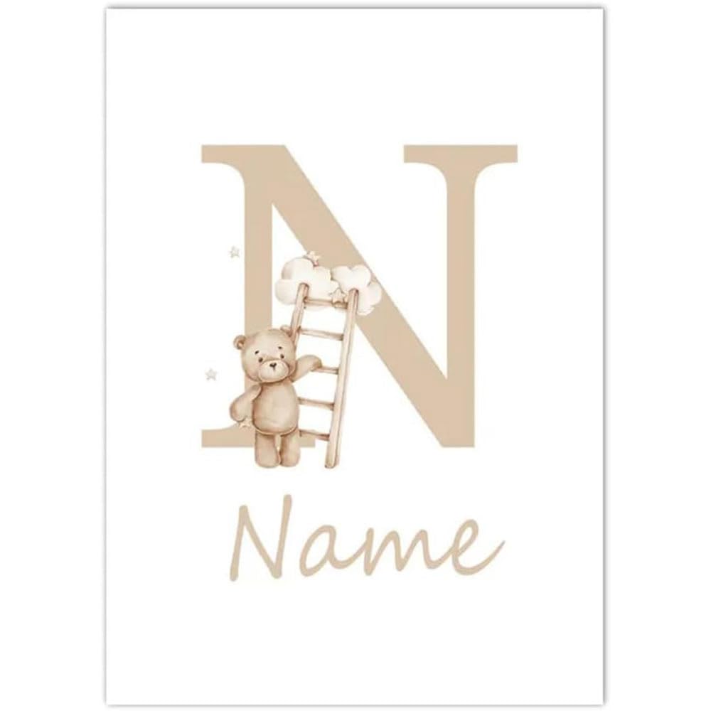 3 Affiche Ourson Chambre Bebe 30x40cm Tableau Personnalisé Prenom Enfant Poster Mural Bébé Fille Nuage Toile Animaux Enfant Garcon Affiche Chambre Bebe Beige Cadeau sans Cadre