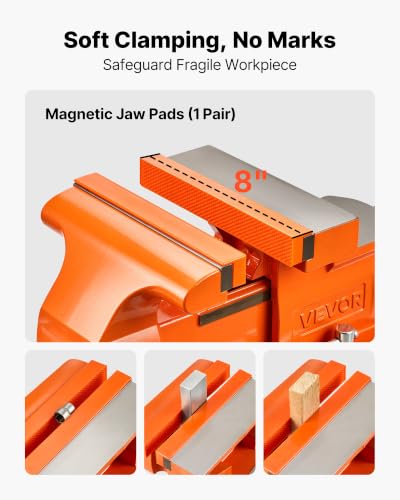 Image of VEVOR Heavy Duty Bench Vise, 8 inch Jaw Width, Multi-Purpose Ductile Iron Bench Vise with Anvil and 360-Degree Locking Swivel Base, 2.95 inch Throat Depth, 8 inch Max Jaw Opening, for Drilling, Pipe Cutting