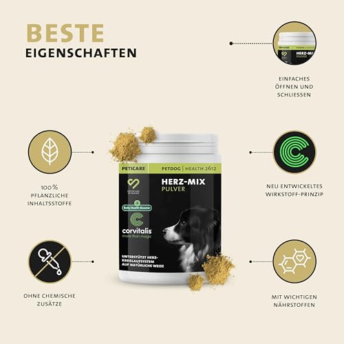 Peticare Herz & Kreislauf Pulver für Hunde | Unterstützt Herzgesundheit & Vitalität | Mit Omega-3, L-Carnitin & Weißdorn | Natürliches Ergänzungsfutter | petDog Health 2612