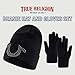 True Religion Beanie Hat and Touchscreen Glove Set, Cuffed Winter Knit Cap with Rhinestone Logo and Touch Screen Mittens, Black, One Size