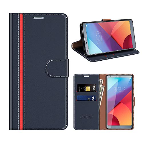 COODIO Funda Cuero LG G6, Funda LG G6, Funda Cover Rugged LG G6 Case con Magnético/Cartera/Soporte para LG G6, Azul Oscuro/Rojo