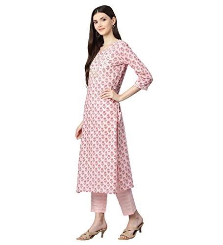 Image of Divena Pink Cotton Straight Kurta Pant Set With Dupatta