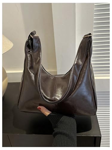 SweatyRocks Women's Retro Vintage PU Leather Shoulder Bag Large Capacity Zipper Handbag Underarm Purse3