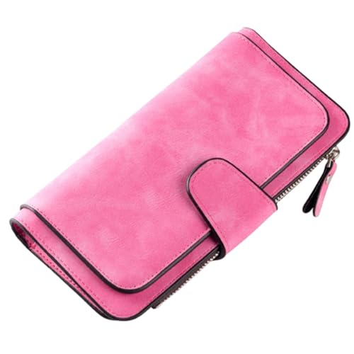 Wallet Women Large with Zipper Pocket | ​Travel Wallet​ for ​Cash Management​ | ​Leather Wallets for Women​ Slim ​Card Holder​ (Rose Red)