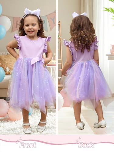 Miipat Toddler Girls Tulle Dress Flutter Sleeve Princess Party Dress Little Kids Fluffy Tutu Sundress4