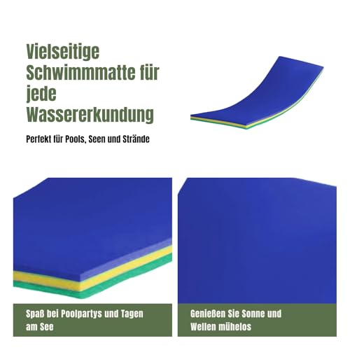 Harilla Schwimmende Wassermatte, Treibende Matratzendecke, Reißfestes Schwimmfloß, Schwimmmatte für Draußen, Bett, Schwimmende Unterlage Zum Bootfahren, Blau Grün Gelb