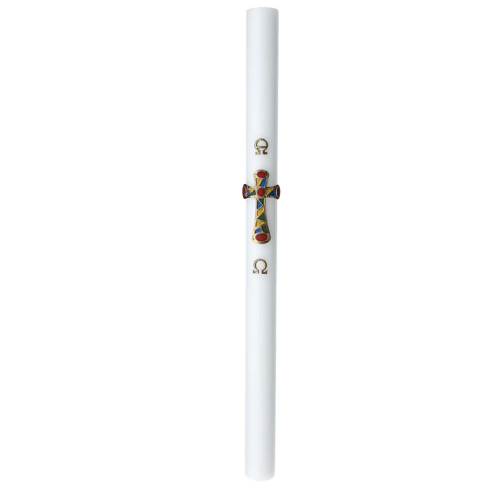 White Paschal Candle with Patchwork Cross 3.15x47.25 in