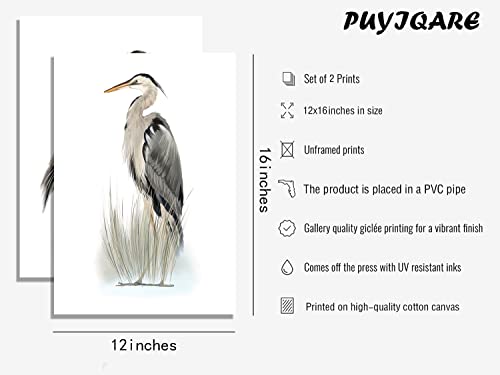 Grey Heron Bird Canvas Print Poster-Paintings On Canvas Wall Art Grey Heron Bird Vintage Wall Art Posters And Prints Artwork Pictures Animal Posters For Wall Living Room Home Decor Unframed (12X16Inch Unframed) #TOP1