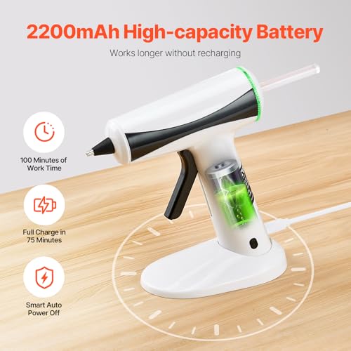 VEVOR Hot Glue Gun, Rechargeable Cordless Glue Gun, Mini Wireless Hot Glue Gun Kit with 2200mAh Battery, 20 Pcs Glue Sticks, Fast Preheating & High Temp, for Crafts, Arts, DIY, Quick Home Repairs by VEVOR - Used condition - Image 4
