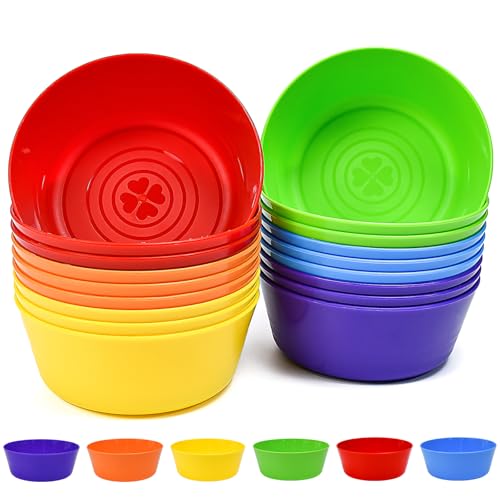 SLTAXAR 18 PCS Cuenco de Plástico de Colores 370ml, Cuencos Plástico Reutilizables, Tazon Desayuno Plastico para Cereales, Sopa, Snacks, Fruta y Ensalada - Aptos para Lavavajillas y Microondas