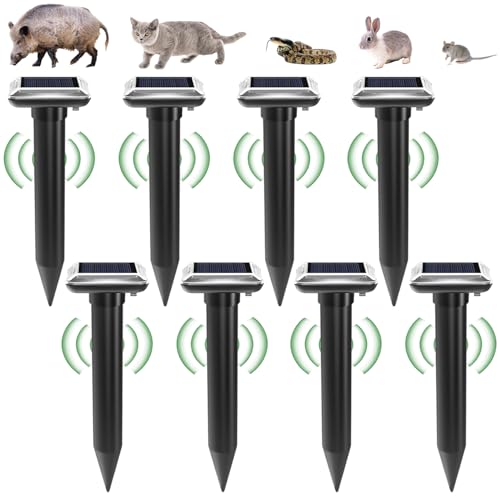 GAOUTO 8 Unidades Repelente Solar para Topos, Repelente de Topos Solar Negro, IP65 Impermeable Repelente de Roedores, Repelente Ultrasónico para Jardín y Control de Plagas