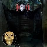 Real und realistisch: Die Größe der hängenden Geistermaske für Gothic Deko beträgt 3,3 x 1,6 Meter, die super große Größe macht sie beeindruckend und aufmerksamkeitsstark, wenn sie drinnen oder draußen ausgestellt wird. Halloween Deko Maske Geistervorhang kann in dunklen Ecken rund um das Haus aufgehängt werden, um ahnungslose Gäste abzuschrecken.