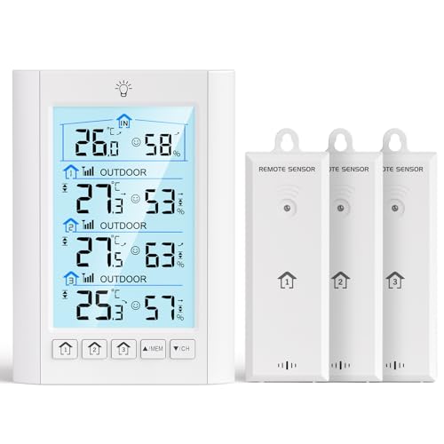 LIORQUE Stazione Meteo con Sensore Esterno, Stazione meteorologica con 3 Sensore Esterno,LCD, Retroilluminazione, Portata di Trasmissione Wireless 100 m, Adatto per Terrazze, Giardini, Cantine
