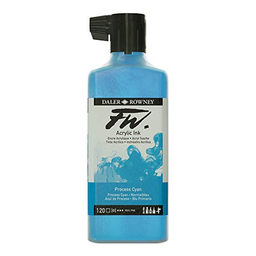Daler-Rowney FW Acrylic Ink Bottle Process Cyan - Versatile Acrylic Drawing Ink for Artists and Students - Permanent Calligraphy Ink - Archival Ink for Illustrating and More