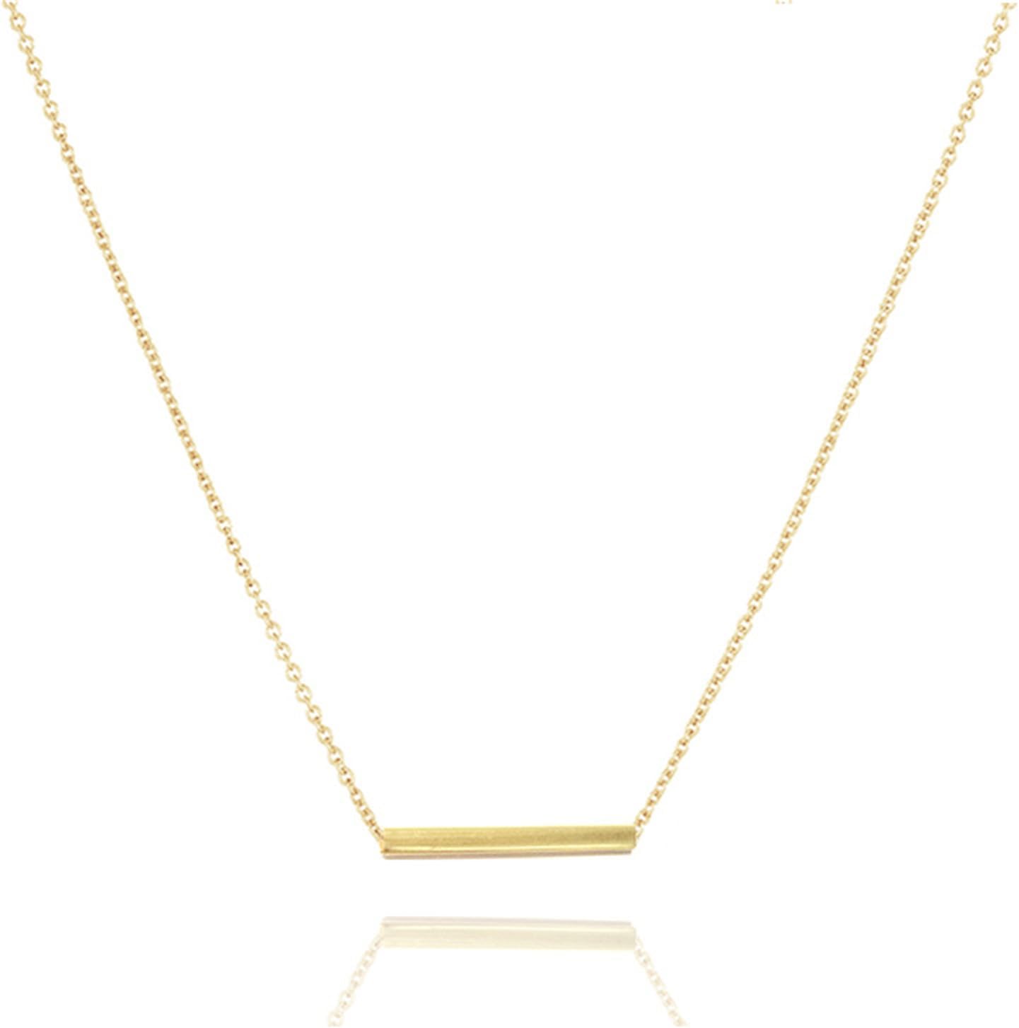 Spiritrain Minimalist Balance Tube Bar Pendant Necklace for Women Gold Silver Plated Simple Charm Horizontal Bar Stick Lightweight Chain Necklace for Birthday Christmas Jewelry Gifts