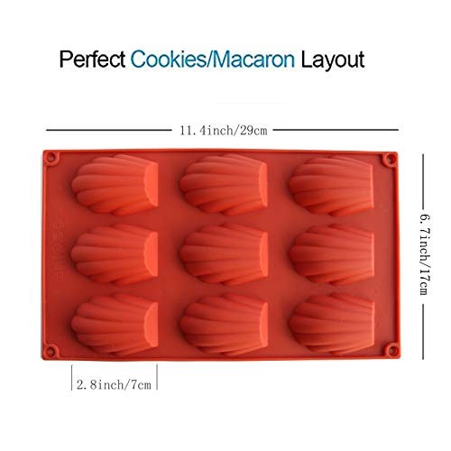 Meajore Madeleine Pan, 2 Pcs Silicone Madeline Cookies Pan, 9 Cavities Madeline Mold Nonstick Baking Pan For Make Madeleine Cookies, Madeleines (Red) #TOP1