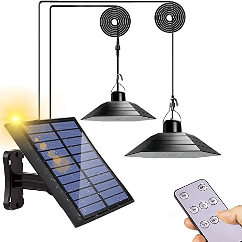 Double Tête Lampe Solaire Exterieur, Lampe Solaire Exterieur Detecteur de Mouvement Avec 3 Luminosité, IP65 étanche Lustre Solaire pour Jardin, Camping, avec Câble de 3m Cover