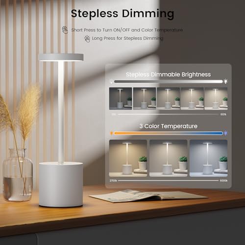 SAKRINGT 2 Pack Cordless Table Lamp Rechargeable,5000mAh Battery Operated Portable LED Table Light,Dimming Desk Lamp for Patio/Restaurant/Outdoor