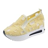 Platform Wedge Sneakers for Women,Breathable Fashion Floral Mesh Slip On Loafers,Chunky Sole Hidden High Heels Non Slip Walking Shoes,Comfortable Soft Work Shoes,Arch Support Sneakers Yellow