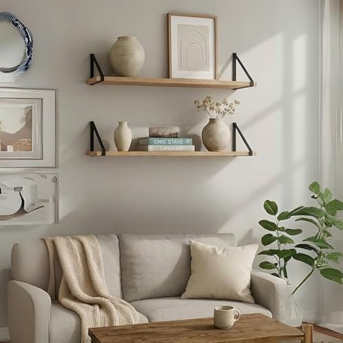 Image of Amazon Brand - Solimo Bookshelf for Wall with Metal Brackets | Home Decorative Wall Shelf | Wall Hanging Shelf for Books, Living Room, Bedroom (Design 1)
