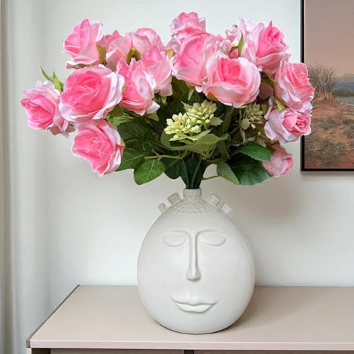 Image of Garden Art Artificial Small Rose Flower Bunch (Pack of 1) | 5 Heads with 15 Flowers & Buds, 35 cm Faux Rose Bouquet for Home Decor, Wedding & Table Decoration (Pink Shaded)