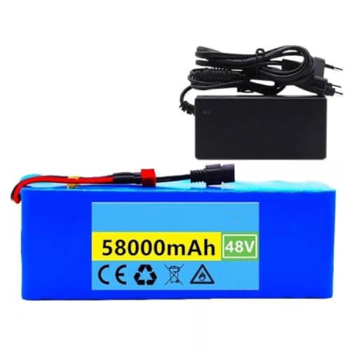 HTDRE Batería de Bicicleta eléctrica Plegable de 48 V y 58 Ah, 13S3P, de Iones de Litio, con Cargador y BMS (T+Coche)