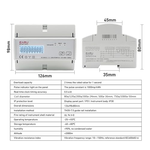 Medidor de energía bidireccional trifásico WiFi con 3 transformadores CT de 200A 4
