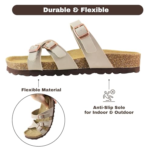 Women Cork Footbed Sandal Unisex, Comfortable Vegan Leather Slip On Summer Beach Sandal with Adjustable Buckle Strap, Casual Open Toe - Wide Fit4
