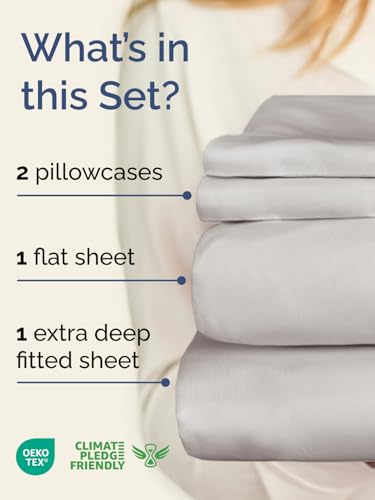 Image of Extra Deep Twin Sheet Set - 4 Piece Breathable Cooling Sheets - French Grey | Hotel Luxury Bed Sheets Set, Easy & Secure Fit, Ultra-Soft, Wrinkle & Fade Free, Comfy Sheets Set with Extra Deep Pockets